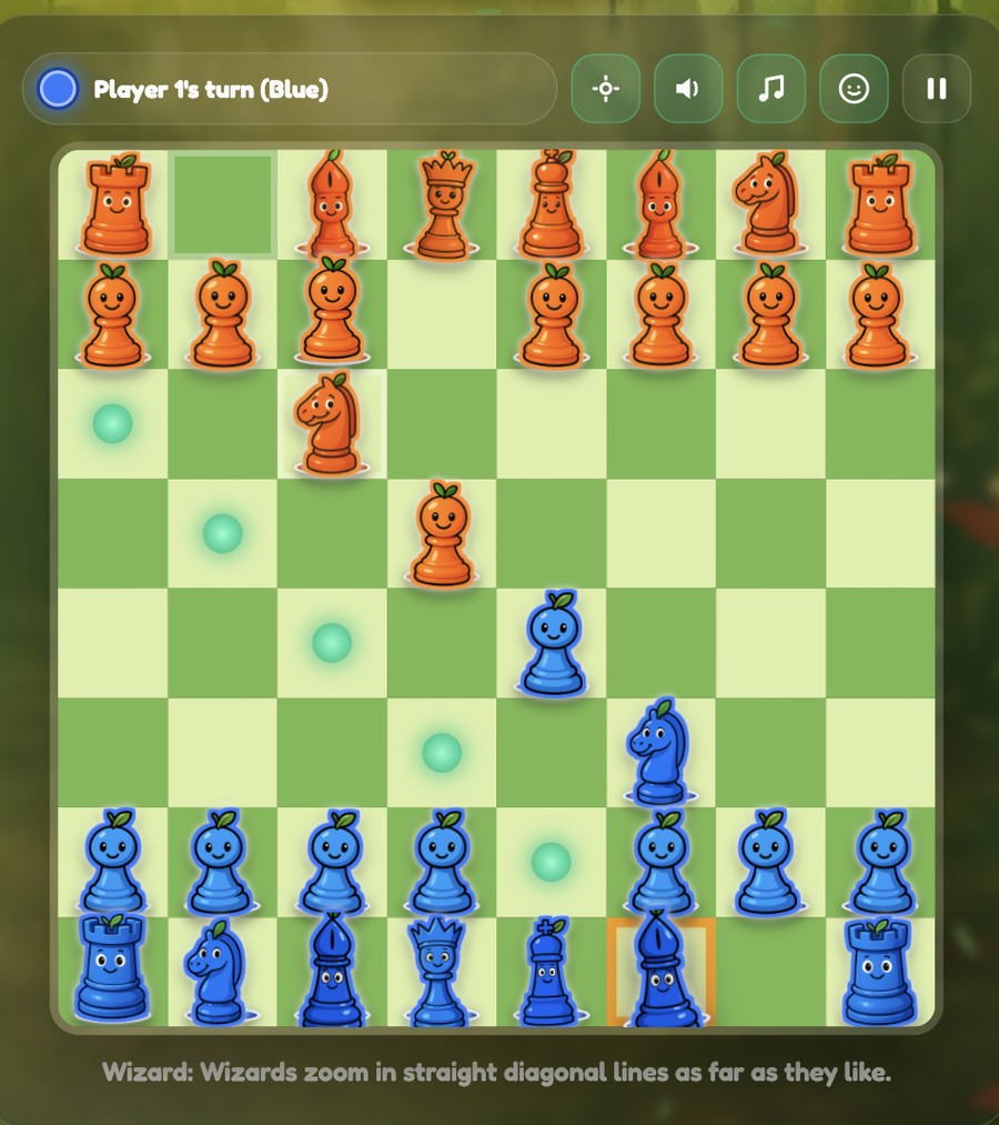 Two kids passing a tablet for a game of Buildable Chess with cute animal hero pieces