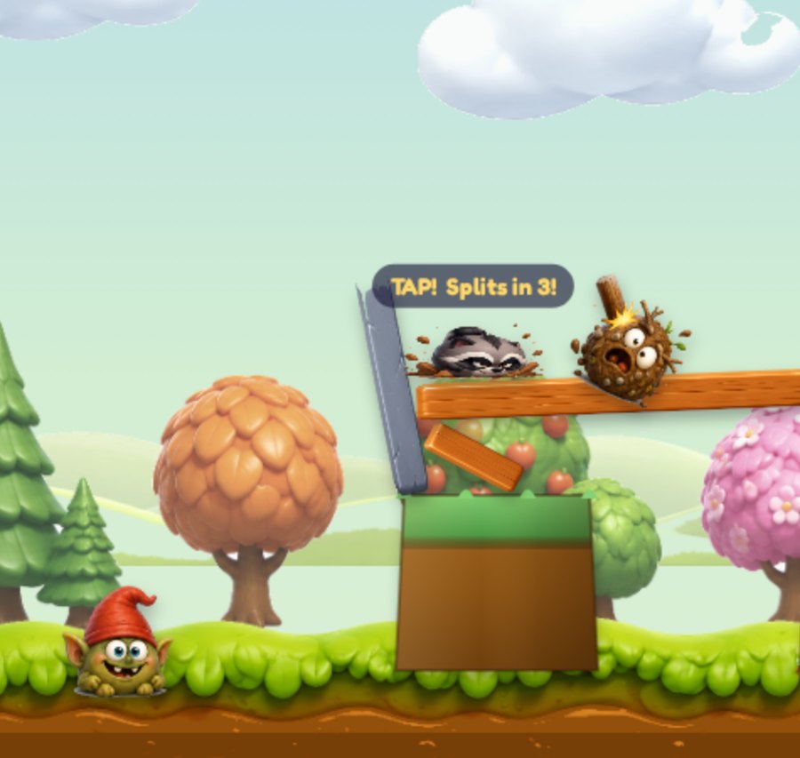 Sling Squad: a cartoon raccoon stretched back in a giant slingshot, ready to launch at wobbly towers