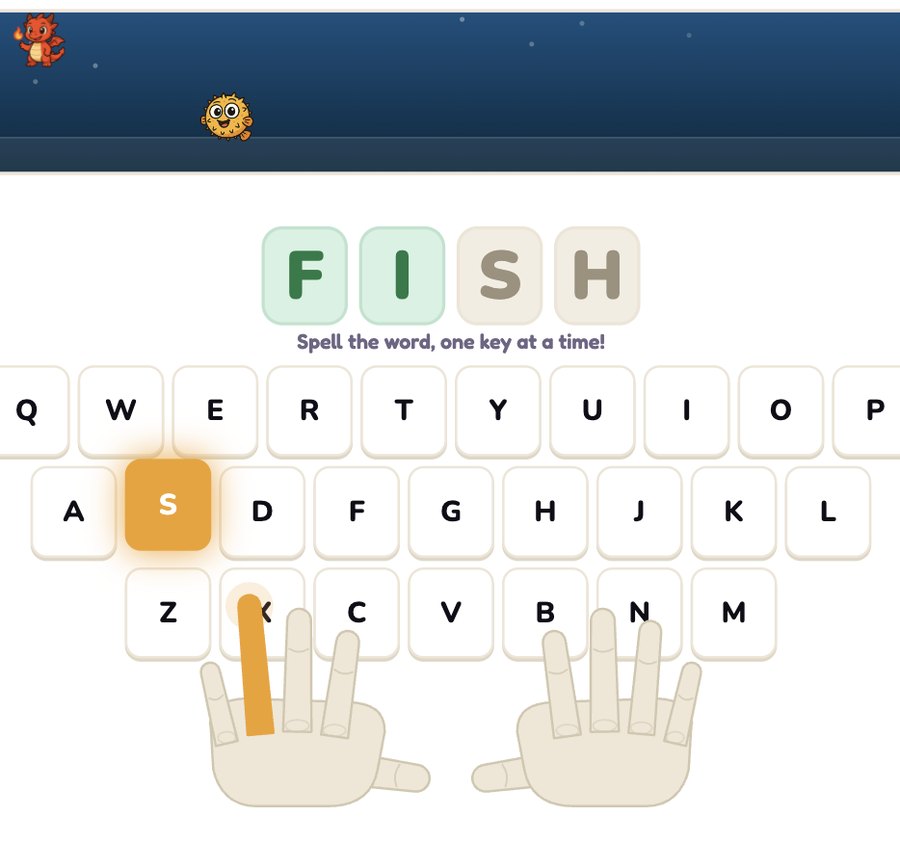 Typing game: a castle defense game where the correct finger glows and typing the key zaps the baddies