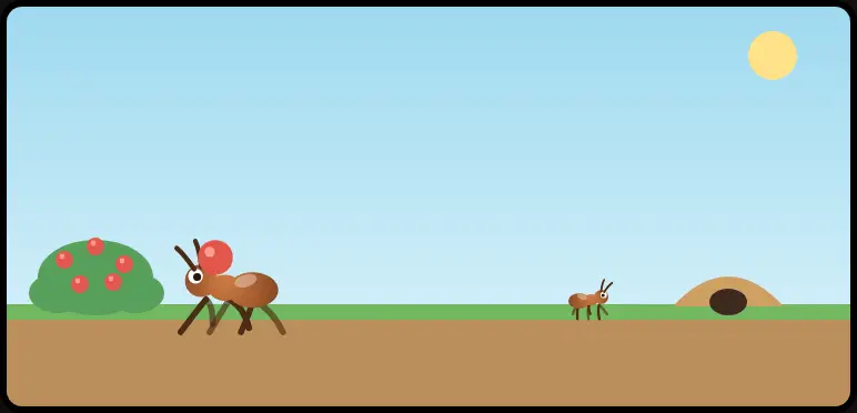 Ant City as a playable sketch, geometric ants moving on a plain background
